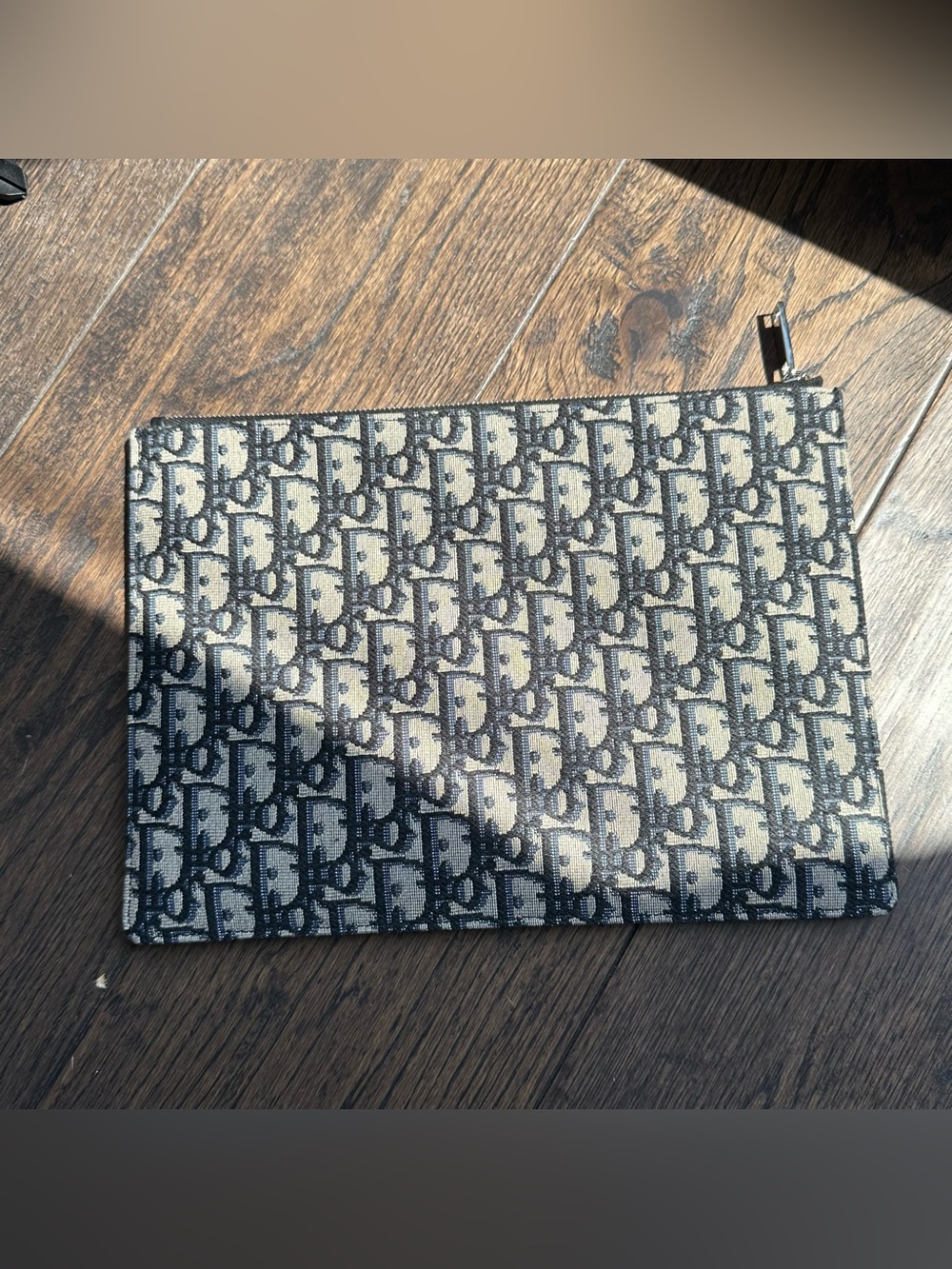 Christian Dior Navy Blue Logo Oblique Zipped Pouch Clutch